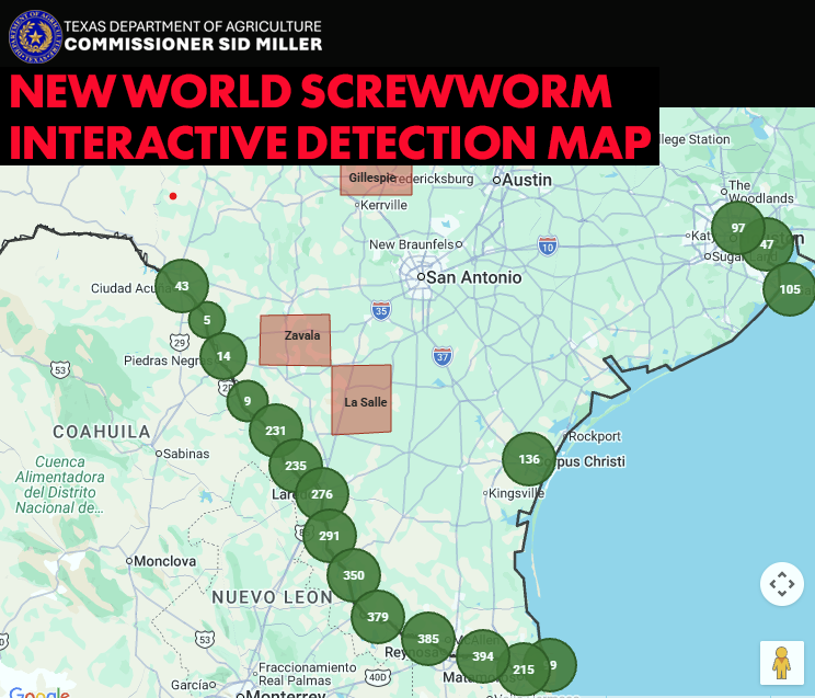 TDA Interactive New World Screwworm Detection Map